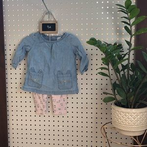 Two piece set. Leggings with matching jean top.